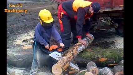 Amazing Skill Crazy Cutting Big Tree ChainSaw Machines Working