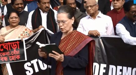 Sonia Gandhi reads out Preamble of Indian Constitution during opposition protest