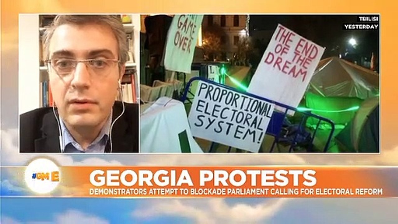 Georgian riot police deploy water cannon as protesters in Tbilisi try to blockade parliament