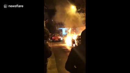 Car ablaze moments after 6.4 magnitude earthquake hits Albania