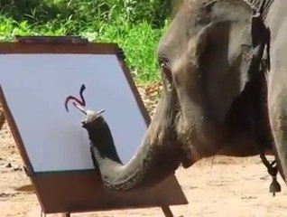 Awesome..Real Elephant doing Drawing.. ஓவியம் வரையும் யானை...