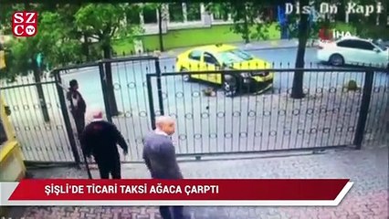 Şişli’de ticari taksi ağaca çarptı: 2 yaralı