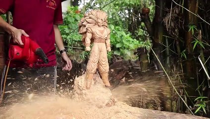 How to Carve GOKU Super Saiyan 3 FLYING OUT OF WOOD - sculpture timelapse