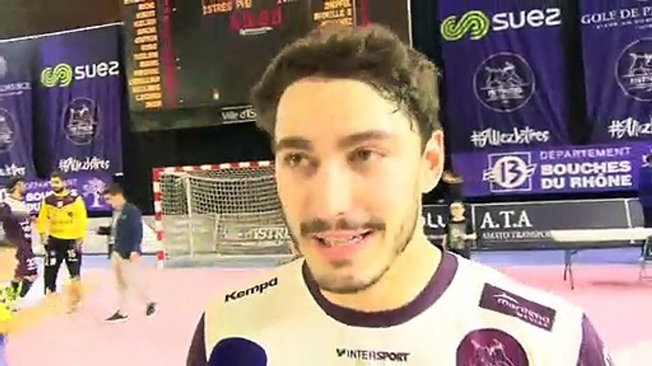 Theo Laguillaumie après la victoire d'Istres Provence Handball contre Ivry