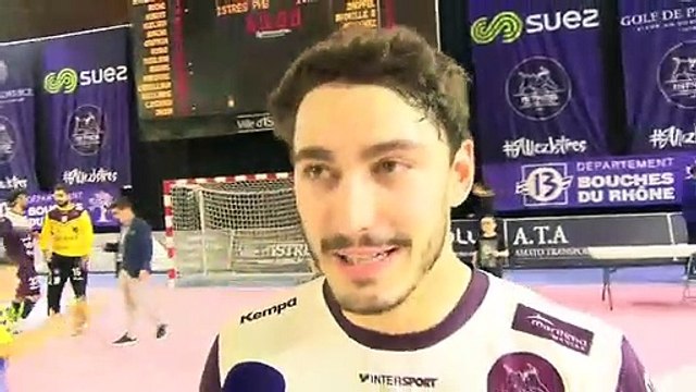 Theo Laguillaumie après la victoire d'Istres Provence Handball contre Ivry