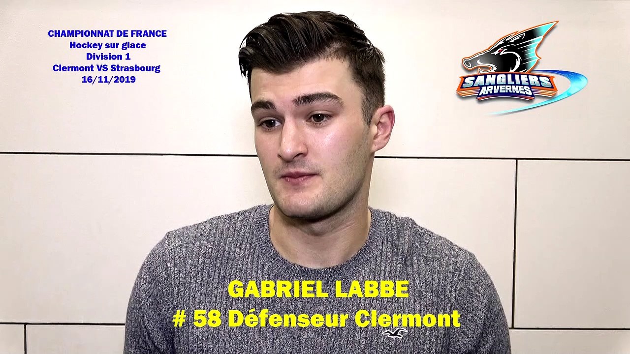 Hockey sur glace Interview de Gabriel Labbé, # 58 Défenseur des Sangliers Arvernes  Clermont-Ferrand 16/11/2019