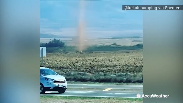 Large dust devil churns up dirt in Hawaii