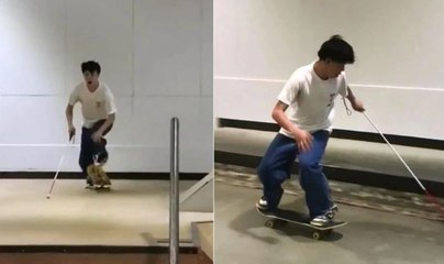 பார்வையற்றவர் skateboard செய்து அசத்தும் வீடியோ