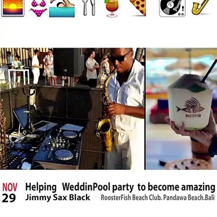 helping wedding party to become amazing RoosterFish Beach club Pandawa Beach Bali Wedding Bali DJ Jimmy Sax Black