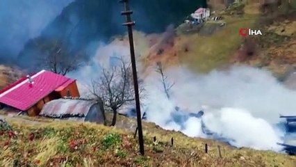 Yanan evlerdeki soğutma çalışmaları sürüyor