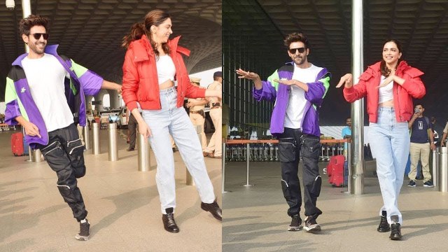 Kartik Aaryan and Deepika Padukone perform Dheeme Dheeme challenge at Mumbai airport