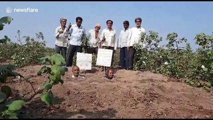 Family of farmers bury themselves up to their necks to demand government compensation