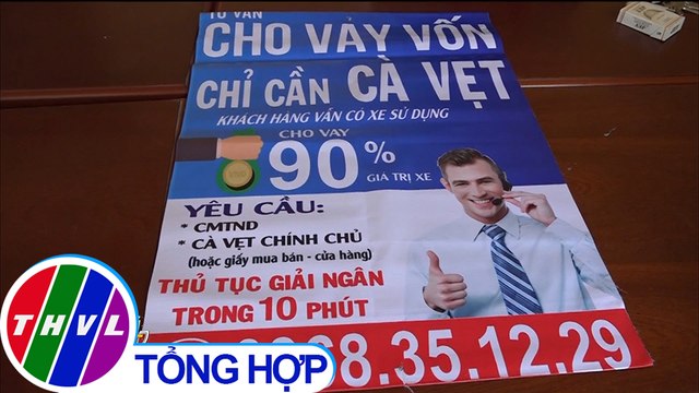 Bắt quả tang 2 đối tượng treo biển quảng cáo cho vay tín dụng đen tại Bến Tre