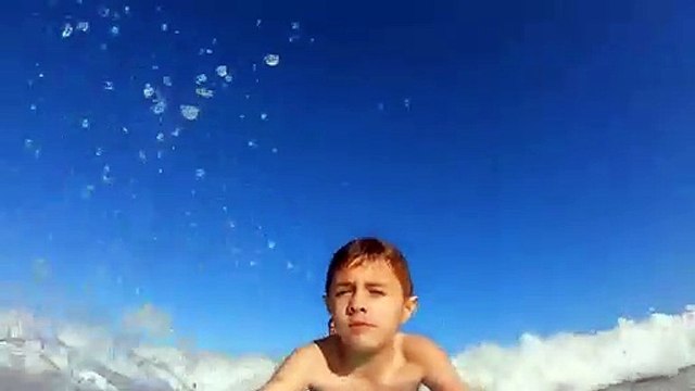 لحظة اصطدام سمكة قرش بطفل على لوح ركوب الأمواج