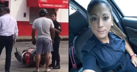 El tipo  abofetea a la mujer policía y esta le da una dura respuesta