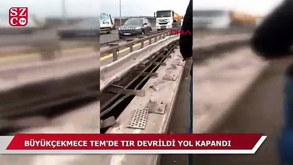 TEM'de TIR devrildi, yol kapandı