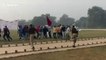 Indian mounted police practise dispersing mob riding batons instead of horses