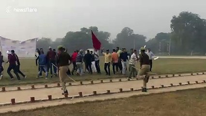 Indian mounted police practise dispersing mob riding batons instead of horses