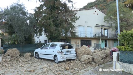 Massive chunks of rock destroy homes in landslide