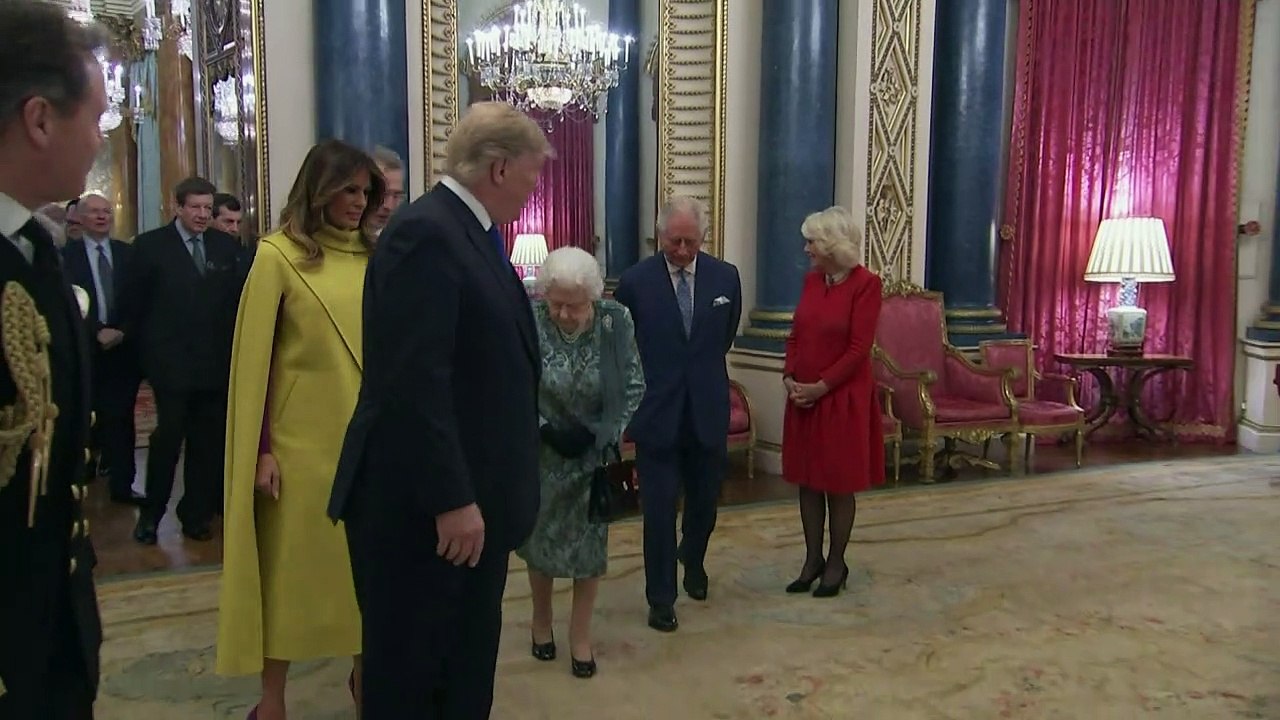 Queen greets Donald Trump and First Lady at Nato reception