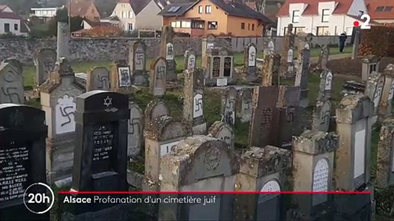 Les images insupportables et écoeurantes des "croix gammées" découvertes hier sur 107 tombes du cimetière juif de Westhoffen, non loin de Strasbourg