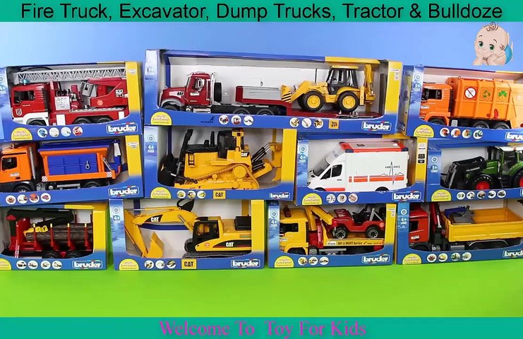 fire truck tractor excavator police cars