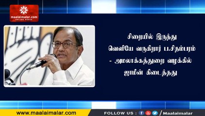சிறையில் இருந்து வெளியே வருகிறார் ப.சிதம்பரம்- அமலாக்கத்துறை வழக்கில் ஜாமீன் கிடைத்தது