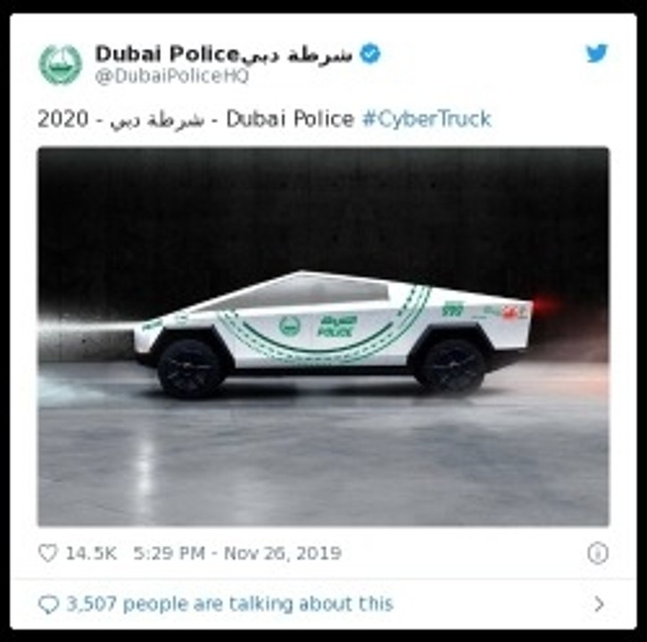 La police de Dubaï, bientôt au volant de Tesla Cybertruck ?