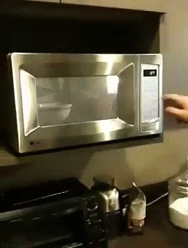 Il met un oeuf dur au micro-ondes pour voir ce qui va se passer... booom