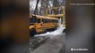School bus cleared of snow in unusual manner