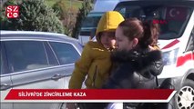 Silivri’de ilginç kaza: Otomobil otomobilin üstüne çıktı