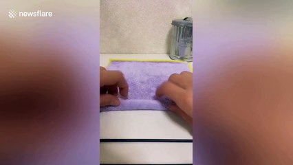 Talented woman transforms towel into miniature toy bear in China