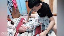 Father Makes Gibberish Sounds To Stop Baby Crying