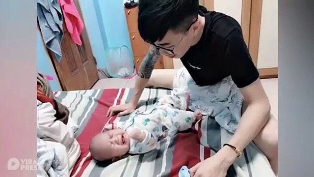 Father Makes Gibberish Sounds To Stop Baby Crying