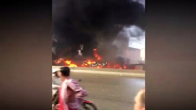 حريق كبير بعد انقلاب سيارة محملة بالسولار من على الدائرى