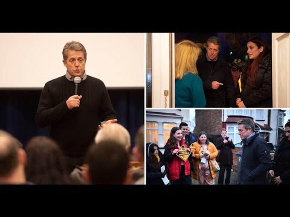 Hugh Grant canvasses with Lip Dems MP Luciana Berger on General Election campaign trail
