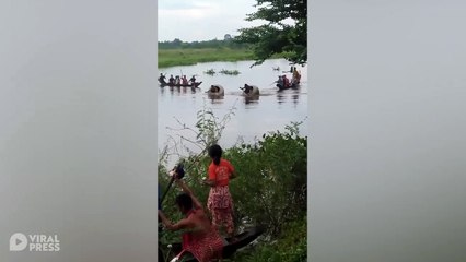 Locals Race In Giant Pots In River In Cambodia