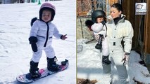 Kylie Takes Adorable Stormi On Her 1st Snowboarding Trip!