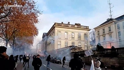 Tear gas fills air above protest in western French city of Nantes