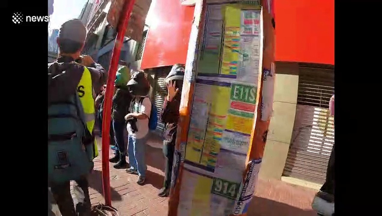 Hong Kong Protesters create huge human chains with animal masks
