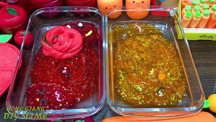 RED APPLE vs ORANGE CARROT! Mixing Random Things into CLEAR Slime! Satisfying Slime s #660