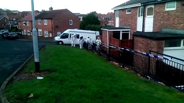 Forensics officers at the scene of a shooting in Horden