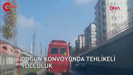 Düğün konvoyunda tehlikeli yolculuk