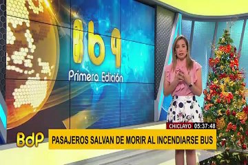 Chiclayo: pasajeros salvan de morir al incendiarse bus por corto circuito
