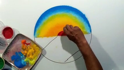 Beautiful Sunset rangoli in round shape step by step