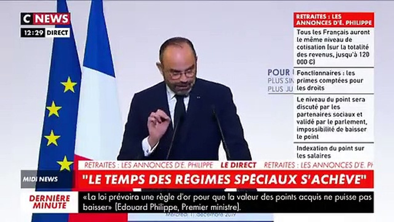 Édouard Philippe: "La valeur du point sera fixée par les partenaires sociaux et ne baissera jamais" - "Les personnes nées avant 1975 ne sont pas concernées par ce système"