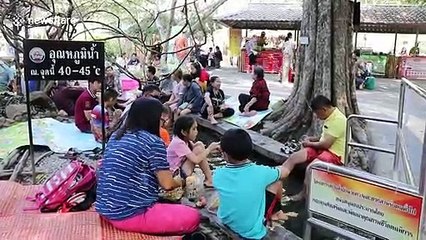 Locals bathe in hot spring as temperatures fall to -1C in parts of northern Thailand