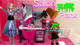 Elsa and Anna Lol dolls Salon Slime Prank hairstyle Barbie Salon Makeover
