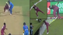 India vs West Indies 3rd T20 : Evin Lewis Unbelievable Effort To Deny A Six For Rohit Sharma