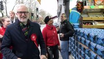 Jeremy Corbyn in jubilant mood meeting supporters on way to London polling station